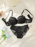 Women's Bras Set Sexy Beauty Back Tops Lace Push Up Bra and Panty Sets Underwire Lingerie Set Solid Padded Intimates Underwear