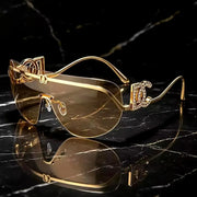 2027 Luxury Oversized Shield Sunglasses Gold Metal Design Gradient Lens Sun Glasses UV400 Protection Women Shades Sunglass Top