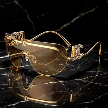 2027 Luxury Oversized Shield Sunglasses Gold Metal Design Gradient Lens Sun Glasses UV400 Protection Women Shades Sunglass Top