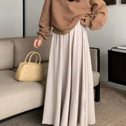 Female Solid Soft Long Skirts Elastic High Waist Ankle Length Loose Pleated Spring Casual Office Night Out Versatile Trend Skirt