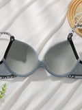 Women Ribbed Push Up Bra with Letter Print Adjustable Straps Underwire Comfort Bras Breathable Padded Cup Intimates Lingerie