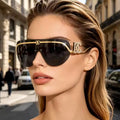 2027 Luxury Oversized Shield Sunglasses Gold Metal Design Gradient Lens Sun Glasses UV400 Protection Women Shades Sunglass Top