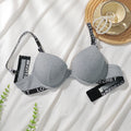 Women Ribbed Push Up Bra with Letter Print Adjustable Straps Underwire Comfort Bras Breathable Padded Cup Intimates Lingerie