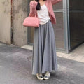 Female Solid Soft Long Skirts Elastic High Waist Ankle Length Loose Pleated Spring Casual Office Night Out Versatile Trend Skirt