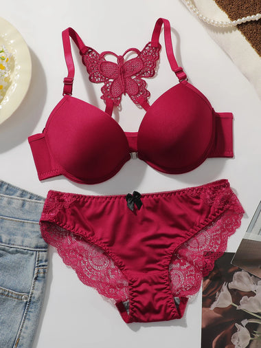 Women's Front Closure Push Up Bra and Panty Set Underwire Lingerie Set 2 Piece Underwear Sets Sexy Comfortable Daily Essentials