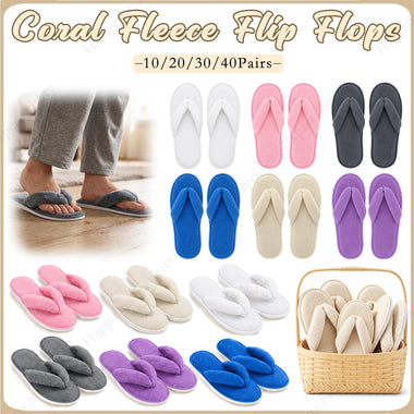 10-40Pairs Spa Slippers Wedding Flip Flops for Guests Soft House Coral Fleece Flip Flops Home Hotel Travel Non-Slip Slippers