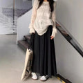 Female Solid Soft Long Skirts Elastic High Waist Ankle Length Loose Pleated Spring Casual Office Night Out Versatile Trend Skirt