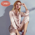 Women Silk Pajamas Set 6A Factory Brand 100% Mulberry Silk Pajamas Women Set Summer Autumn Spring Winter Long-sleeved Two-piece Set Silk Sleepwear Gray