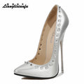 Crossdresser Rivet Pointed Toe PUNK Shoes Woman 16cm Super Thin High Heels Wedding Pumps Bridal Stiletto Nightclub Tacones Mujer