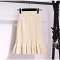 2021 Autumn Winter Elegant High Waist Women Mermaid Skirt Solid Color Lady Office Wear Knitted Skirt Female Pleated Skirts