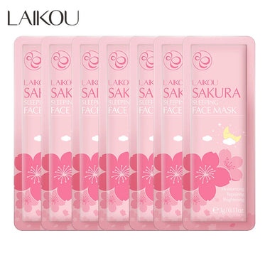 7pcs LAIKOU Sakura Face Mask Ration Pack Facial Sleeping Cream Mask No Washing Moisturizing Nourishing Skin Beauty FaceCare