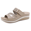 MVVJKE 2022 Women Slippers, PU Leather Shoes Comfy Platform Flat Sole Ladies Casual Soft Sandal Shopping Flat Sole Sandal