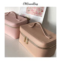 Makeup Bag Cosmetic Ladies Saffiano Split Leather Travel Toiletry Case Bag Portable Hanging Makeup Organizer Box Dopp Kit Cosmetic Bag For Women