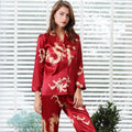 Couples 2PCS Pajamas Set Print Dragon Nightwear Casual Soft Home Clothes Shirt&pant Silky Satin Sleepwear Sleep Set Sexy Pijamas