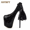 SDTRFT Diamond Glittering Pumps Platform Women Shoes 20cm Thin Heels Zapatos Mujer Sexy Crossdresser Stiletto Plus:34-47 48 49