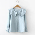 2020 Korean Spring Autumn Long Sleeve Ruffles Peter Pan Collar Women Blouse Shirts Tops Female School Uniform Girls White Shirt