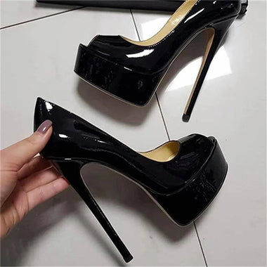 Fashion Peep Toe Platform Pumps Black Patent Leather High Heel Shoes Women Sexy Party Dress Shoes Red Nude White 35-44