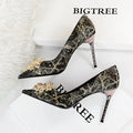 BIGTREE Shoes Rhinestone Women Pumps Sexy Party Shoes High Heels Wedding Shoes Plus Size 43 Female Stiletto Silk Women Shoes