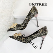 BIGTREE Shoes Rhinestone Women Pumps Sexy Party Shoes High Heels Wedding Shoes Plus Size 43 Female Stiletto Silk Women Shoes