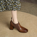 2025 Spring/Autumn Women Party Prom Chunky Heel Pumps Genuine Leather Pumps Square Toe Loafers Woman High Heels Shoes for Women