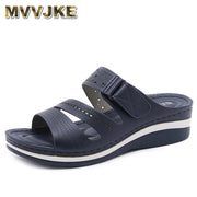 MVVJKE 2022 Women Slippers, PU Leather Shoes Comfy Platform Flat Sole Ladies Casual Soft Sandal Shopping Flat Sole Sandal