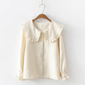 2020 Korean Spring Autumn Long Sleeve Ruffles Peter Pan Collar Women Blouse Shirts Tops Female School Uniform Girls White Shirt