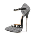Crossdresser Rivet Pointed Toe PUNK Shoes Woman 16cm Super Thin High Heels Wedding Pumps Bridal Stiletto Nightclub Tacones Mujer