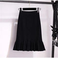 2021 Autumn Winter Elegant High Waist Women Mermaid Skirt Solid Color Lady Office Wear Knitted Skirt Female Pleated Skirts