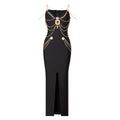 Party Dress Bodycon Celebrity High Quality New Black White Chain Spaghetti Strap V-Neck Split Bandage Dress Bodycon Celebrity Club Party Long Dress Vestidos