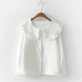 2020 Korean Spring Autumn Long Sleeve Ruffles Peter Pan Collar Women Blouse Shirts Tops Female School Uniform Girls White Shirt