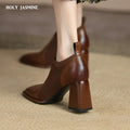2025 Spring/Autumn Women Party Prom Chunky Heel Pumps Genuine Leather Pumps Square Toe Loafers Woman High Heels Shoes for Women