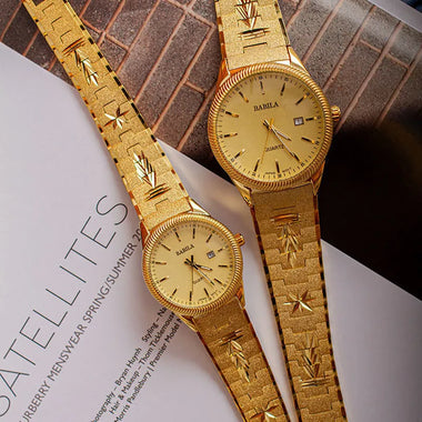 Watch Gold Plated 2021 new lovers' Watch Gold Plated watch no fading calendar watch quartz watch retro carved Korean gold men's Watch