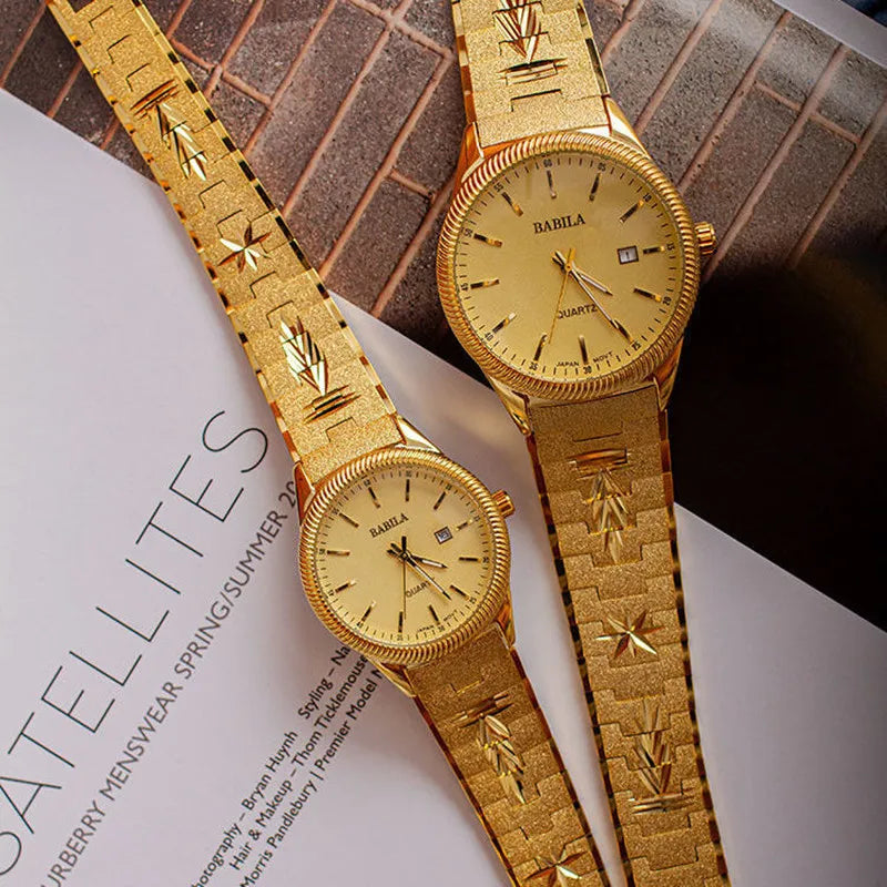 Watch Gold Plated 2021 new lovers' Watch Gold Plated watch no fading calendar watch quartz watch retro carved Korean gold men's Watch