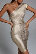 Party Dress Elegant Club High Quality Celebrity One Shoulder Foiling Gold Print Rayon Bandage Dress Elegant Club Party Dress Vestidos