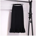 2021 Autumn Winter Elegant High Waist Women Mermaid Skirt Solid Color Lady Office Wear Knitted Skirt Female Pleated Skirts