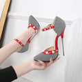 Crossdresser Rivet Pointed Toe PUNK Shoes Woman 16cm Super Thin High Heels Wedding Pumps Bridal Stiletto Nightclub Tacones Mujer