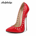 Crossdresser Rivet Pointed Toe PUNK Shoes Woman 16cm Super Thin High Heels Wedding Pumps Bridal Stiletto Nightclub Tacones Mujer