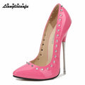 Crossdresser Rivet Pointed Toe PUNK Shoes Woman 16cm Super Thin High Heels Wedding Pumps Bridal Stiletto Nightclub Tacones Mujer
