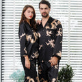 Couples 2PCS Pajamas Set Print Dragon Nightwear Casual Soft Home Clothes Shirt&pant Silky Satin Sleepwear Sleep Set Sexy Pijamas