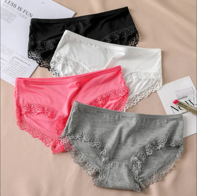 Women's Sexy Panties Lace Cotton Lingerie Briefs Female  Underpanties Solid Color Low Waist Girl Cute Underwear Shorts -XL