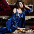 2017 Brand pyjamas women Satin Silk Pajamas Red Three-Piece Pyjama Sets Lace Embroidery Imitation Silk pijama Femininos