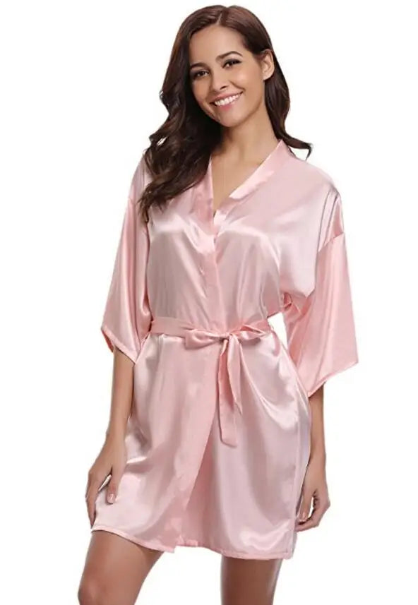 Women Silk Robe RB032 2018 New Silk Kimono Robe Bathrobe Women Silk Bridesmaid Robes Sexy Navy Blue Robes Satin Robe Ladies Dressing Gowns