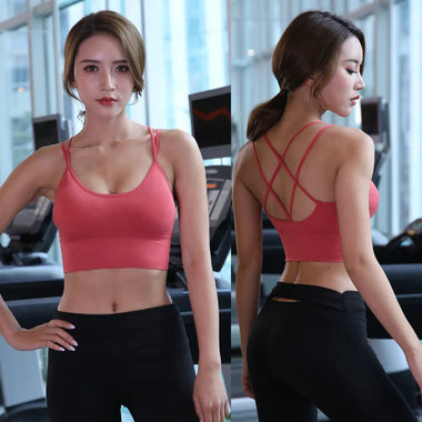 women yoga wireless cross back sports bra quick dry shock proof fitness push up yoga running bra active sportswear vest top