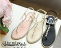 Women sandals 2025 new summer shoes flat pearl sandals comfortable string bead beach slippers casual sandals pink white black