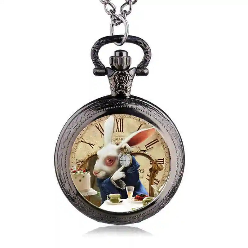 Fashion Design Movie Alice Rabbit Pocket Watch Women Children Pendant Necklace Watches Gift