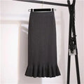 2021 Autumn Winter Elegant High Waist Women Mermaid Skirt Solid Color Lady Office Wear Knitted Skirt Female Pleated Skirts