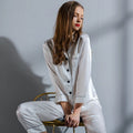 Women Silk Pajamas Set 6A Factory Brand 100% Mulberry Silk Pajamas Women Set Summer Autumn Spring Winter Long-sleeved Two-piece Set Silk Sleepwear Gray