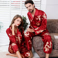 Couples 2PCS Pajamas Set Print Dragon Nightwear Casual Soft Home Clothes Shirt&pant Silky Satin Sleepwear Sleep Set Sexy Pijamas