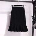 2021 Autumn Winter Elegant High Waist Women Mermaid Skirt Solid Color Lady Office Wear Knitted Skirt Female Pleated Skirts