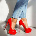 Fashion Peep Toe Platform Pumps Black Patent Leather High Heel Shoes Women Sexy Party Dress Shoes Red Nude White 35-44